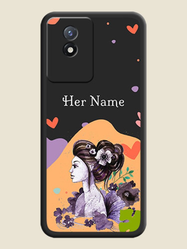 Custom Namecase For Her With Fancy Lady Image On Space Black Personalized Soft Matte Phone Covers -Vivo Y02T - alternate view