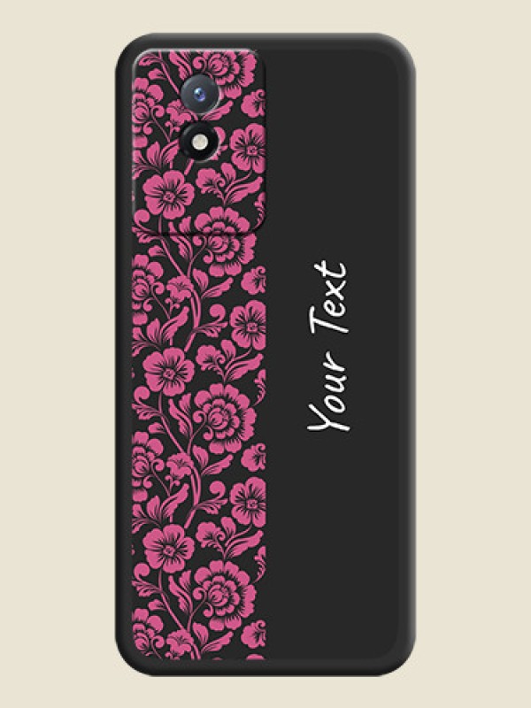 Custom Pink Floral Pattern Design With Custom Text On Space Black Personalized Soft Matte Phone Covers -Vivo Y02T - alternate view