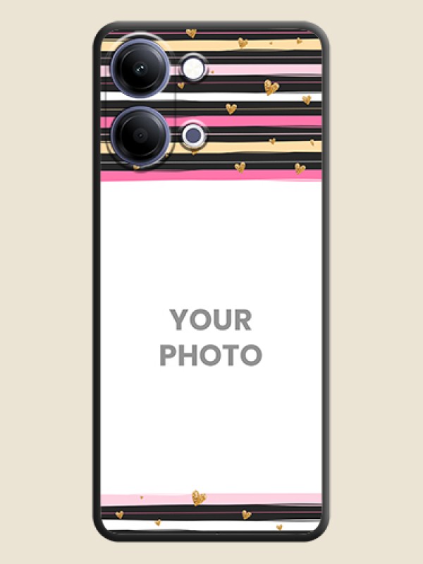 Custom Multicolor Lines and Golden Love Symbols Design on Photo On Space Black Custom Soft Matte Mobile Back Cover - Vivo Y05 4G - alternate view