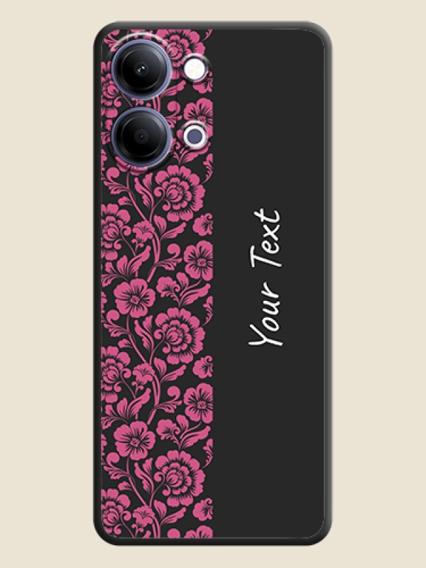 Custom Pink Floral Pattern Design With Custom Text On Space Black Custom Soft Matte Mobile Back Cover - Vivo Y05 4G - alternate view
