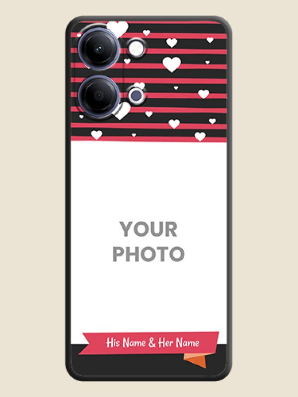 Custom White Color Love Symbols with Pink Lines Pattern On Space Black Custom Soft Matte Mobile Back Cover - Vivo Y11 5G - alternate view