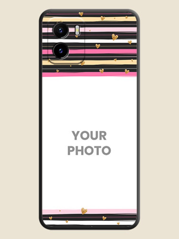 Custom Multicolor Lines and Golden Love Symbols Design on Photo on Space Black Soft Matte Mobile Cover - Vivo Y15c - alternate view
