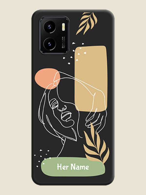 Custom Custom Text With Line Art Of Women & Leaves Design On Space Black Personalized Soft Matte Phone Covers -Vivo Y15C - alternate view