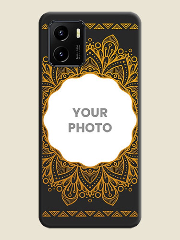 Custom Round Image with Floral Design on Photo on Space Black Soft Matte Mobile Cover - Vivo Y15s - alternate view