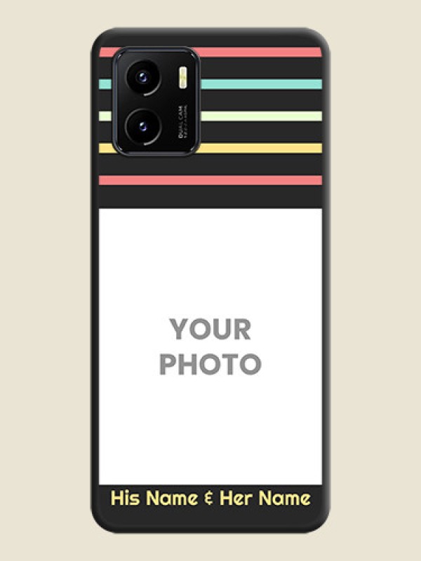 Custom Color Stripes with Photo and Text on Photo on Space Black Soft Matte Mobile Case - Vivo Y15s - alternate view