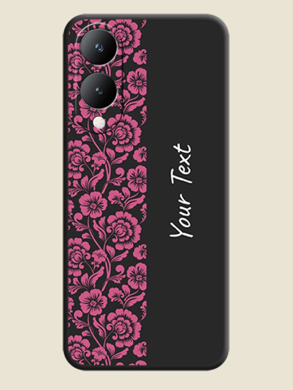 Custom Pink Floral Pattern Design With Custom Text On Space Black Custom Soft Matte Mobile Back Cover - Vivo Y17S - alternate view