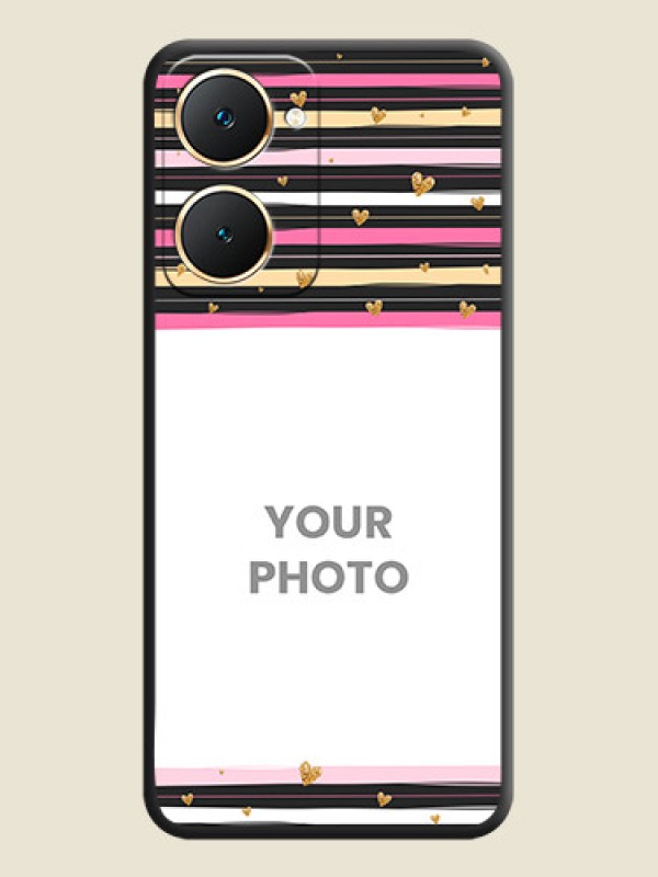 Custom Multicolor Lines and Golden Love Symbols Design on Photo On Space Black Custom Soft Matte Mobile Back Cover - Vivo Y18 - alternate view
