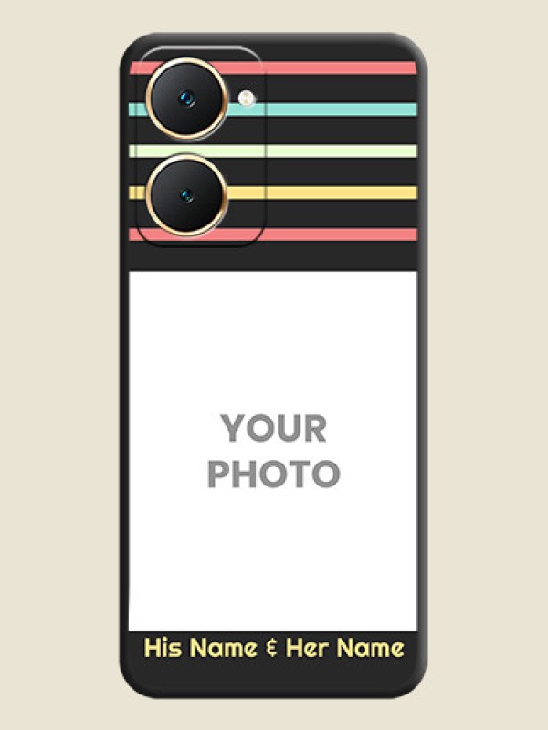 Custom Color Stripes with Photo and Text on Photo On Space Black Custom Soft Matte Mobile Back Cover - Vivo Y18e - alternate view