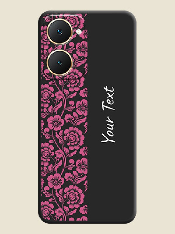 Custom Pink Floral Pattern Design With Custom Text On Space Black Custom Soft Matte Mobile Back Cover - Vivo Y18e - alternate view