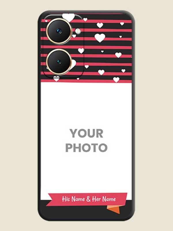 Custom White Color Love Symbols with Pink Lines Pattern On Space Black Custom Soft Matte Mobile Back Cover - Vivo Y18i - alternate view