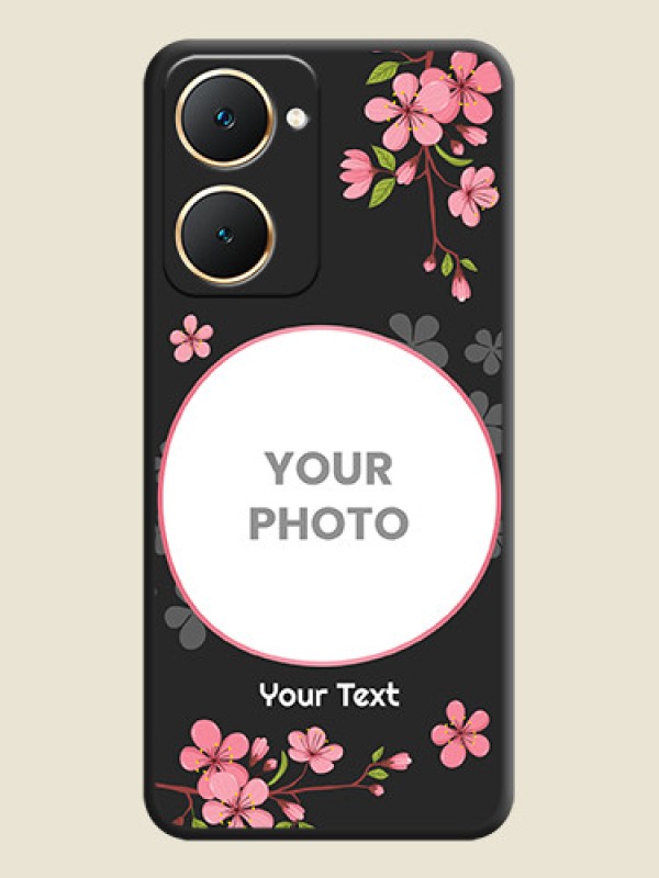 Custom Round Image with Pink Color Floral Design on Photo On Space Black Custom Soft Matte Mobile Back Cover - Vivo Y18T - alternate view