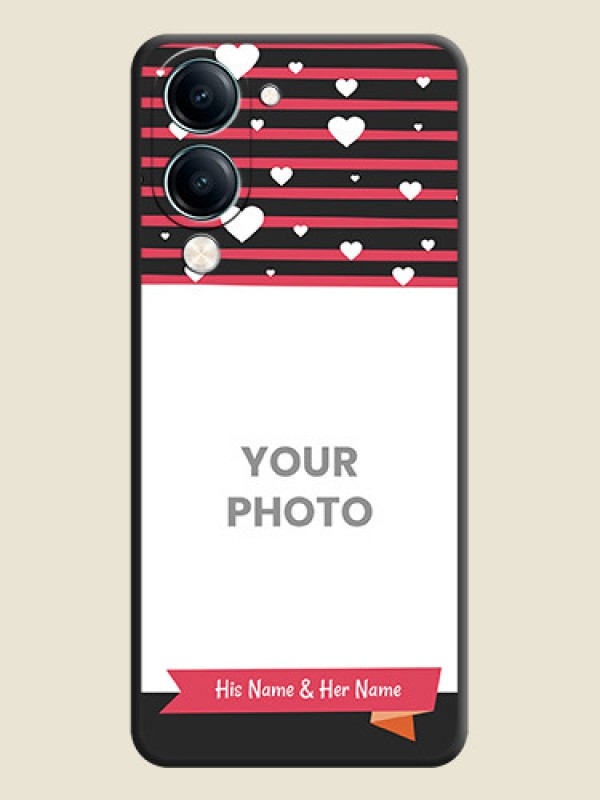Custom White Color Love Symbols with Pink Lines Pattern On Space Black Custom Soft Matte Mobile Back Cover - Vivo Y19 5G - alternate view
