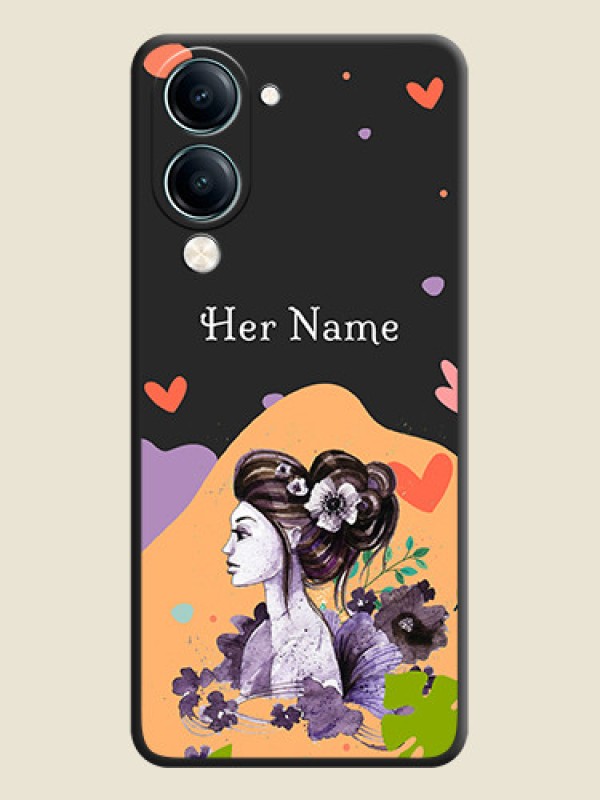 Custom Namecase For Her With Fancy Lady Image On Space Black Custom Soft Matte Mobile Back Cover - Vivo Y19 5G - alternate view