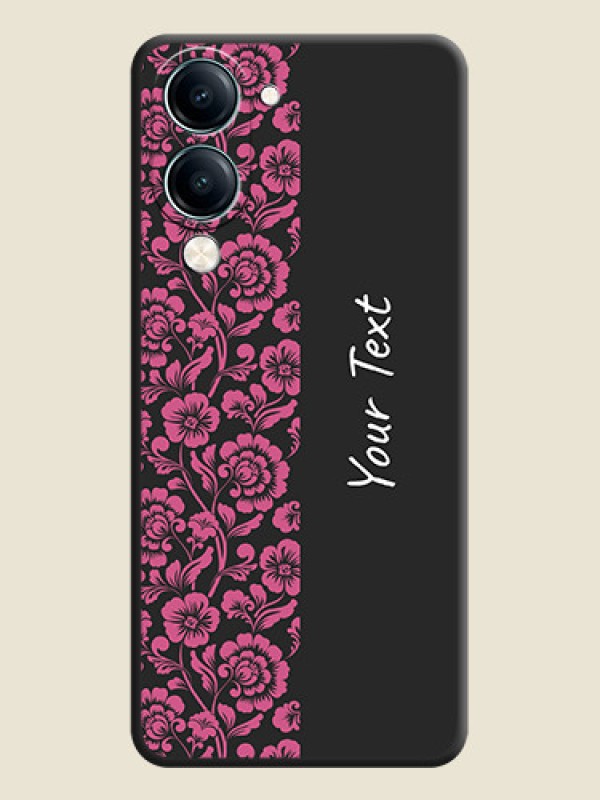 Custom Pink Floral Pattern Design With Custom Text On Space Black Custom Soft Matte Mobile Back Cover - Vivo Y19 5G - alternate view
