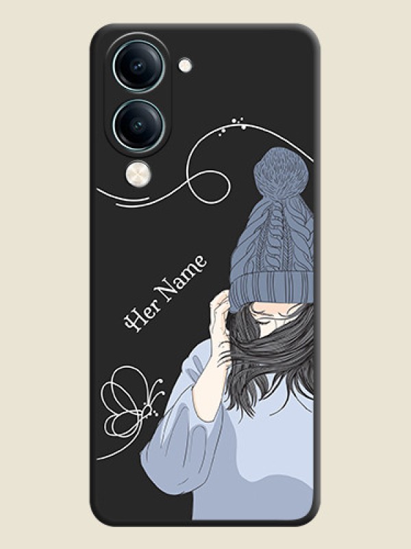 Custom Girl With Blue Winter Outfiit Custom Text Design On Space Black Custom Soft Matte Mobile Back Cover - Vivo Y19 5G - alternate view