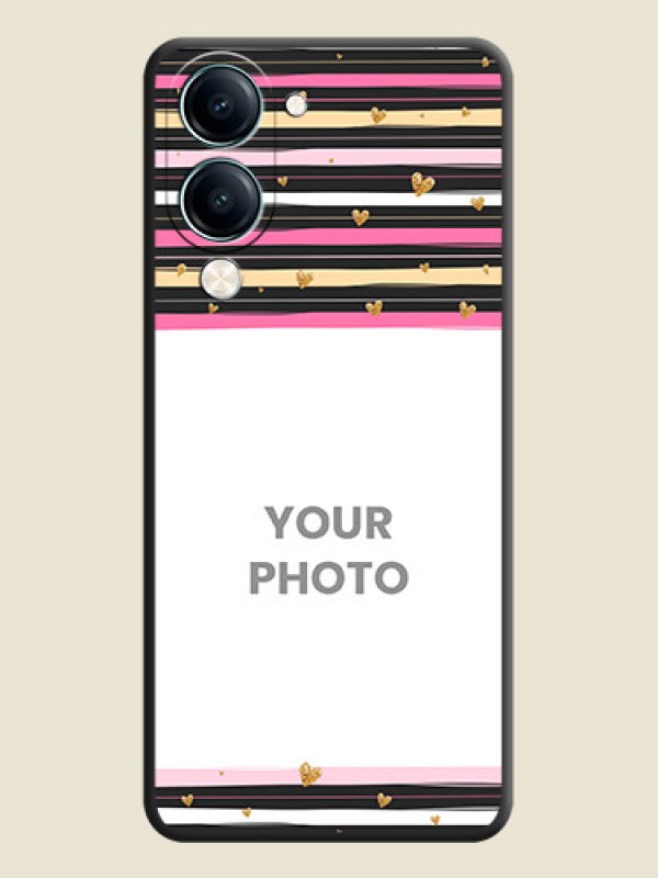 Custom Multicolor Lines and Golden Love Symbols Design on Photo On Space Black Custom Soft Matte Mobile Back Cover - Vivo Y19e - alternate view