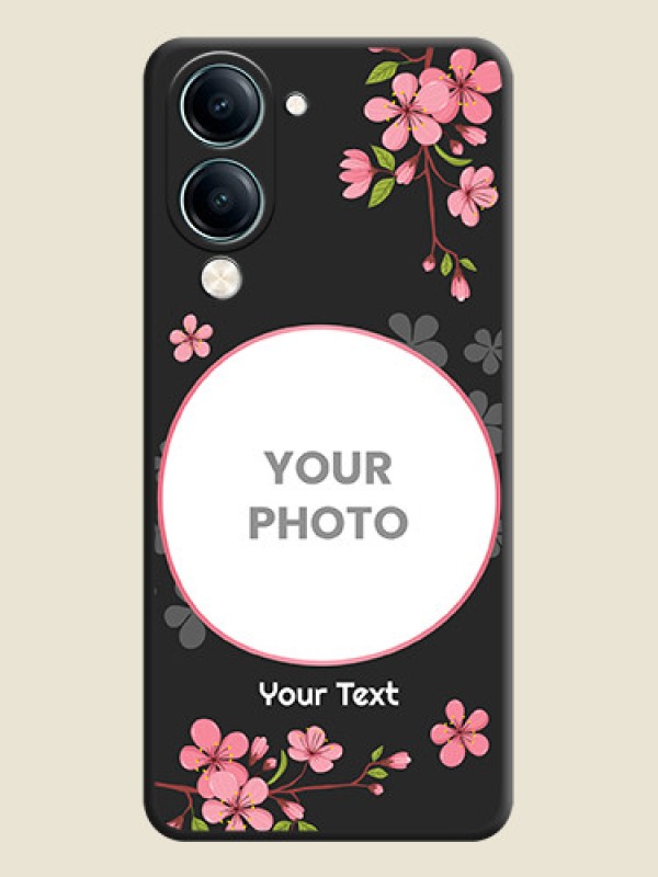 Custom Round Image with Pink Color Floral Design on Photo On Space Black Custom Soft Matte Mobile Back Cover - Vivo Y19e - alternate view
