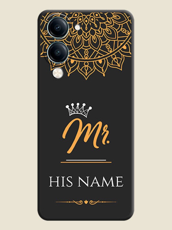 Custom Mr Name with Floral Design On Space Black Custom Soft Matte Mobile Back Cover - Vivo Y19e - alternate view
