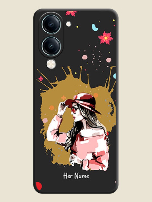 Custom Mordern Lady With Color Splash Background With Custom Text On Space Black Custom Soft Matte Mobile Back Cover - Vivo Y19e - alternate view