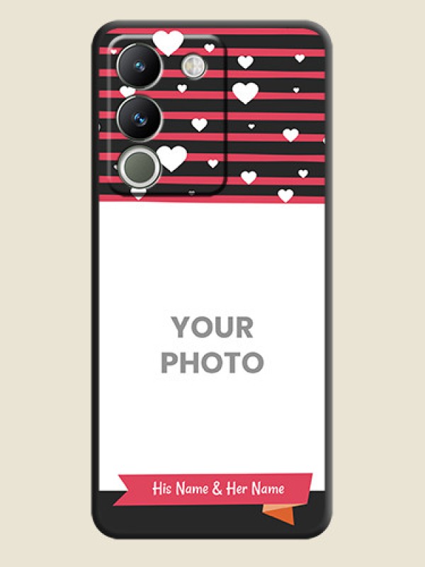 Custom White Color Love Symbols with Pink Lines Pattern On Space Black Custom Soft Matte Mobile Back Cover - Vivo Y200 5G - alternate view
