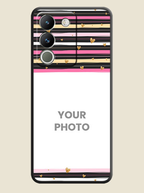 Custom Multicolor Lines and Golden Love Symbols Design on Photo On Space Black Custom Soft Matte Mobile Back Cover - Vivo Y200 5G - alternate view