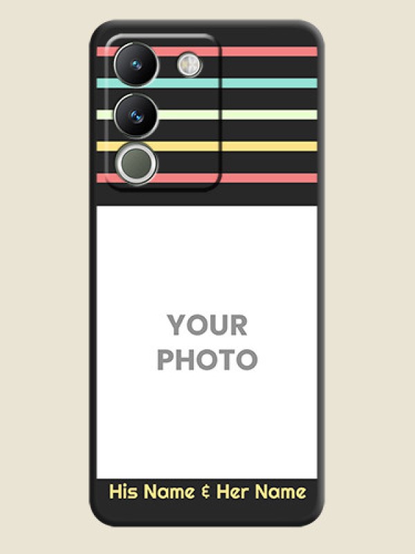 Custom Color Stripes with Photo and Text on Photo  On Space Black Custom Soft Matte Mobile Back Cover - Vivo Y200 5G - alternate view