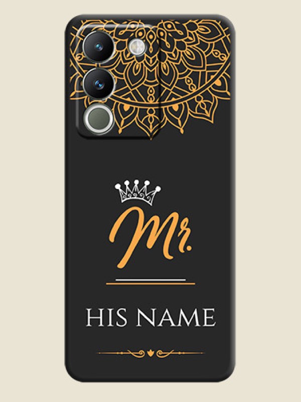 Custom Mr Name with Floral Design On Space Black Custom Soft Matte Mobile Back Cover - Vivo Y200 5G - alternate view