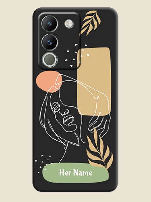 Custom Custom Text With Line Art Of Women & Leaves Design On Space Black Custom Soft Matte Mobile Back Cover - Vivo Y200 5G - alternate view