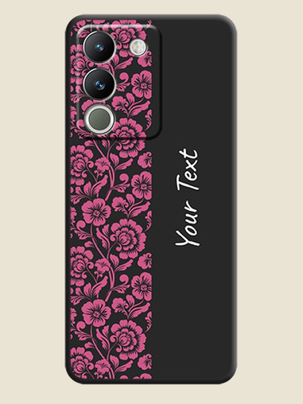 Custom Pink Floral Pattern Design With Custom Text On Space Black Custom Soft Matte Mobile Back Cover - Vivo Y200 5G - alternate view