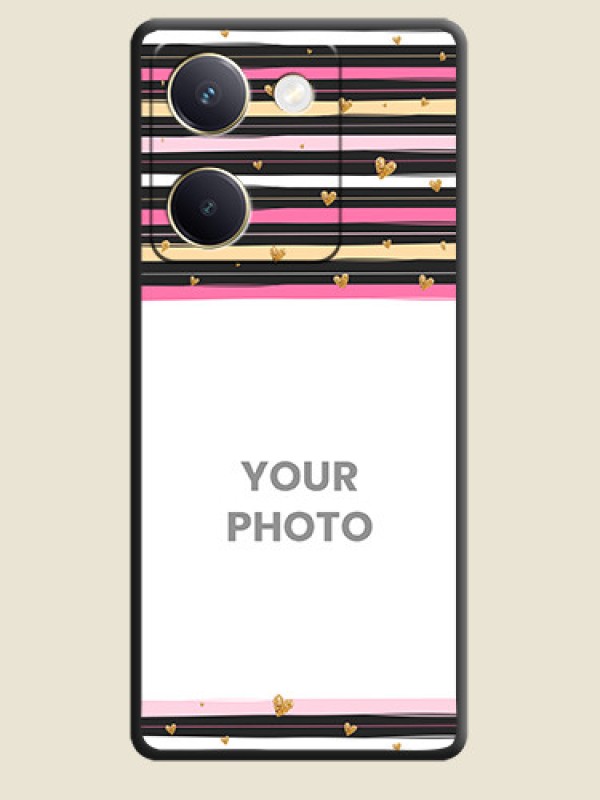 Custom Multicolor Lines and Golden Love Symbols Design on Photo On Space Black Custom Soft Matte Mobile Back Cover - Vivo Y200 Pro 5G - alternate view