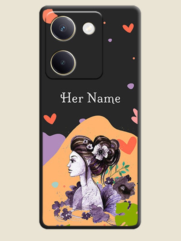 Custom Namecase For Her With Fancy Lady Image On Space Black Custom Soft Matte Mobile Back Cover - Vivo Y200 Pro 5G - alternate view