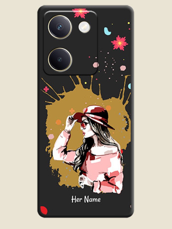 Custom Mordern Lady With Color Splash Background With Custom Text On Space Black Custom Soft Matte Mobile Back Cover - Vivo Y200 Pro 5G - alternate view