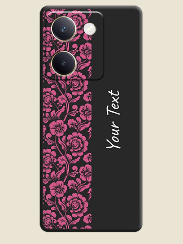 Custom Pink Floral Pattern Design With Custom Text On Space Black Custom Soft Matte Mobile Back Cover - Vivo Y200 Pro 5G - alternate view