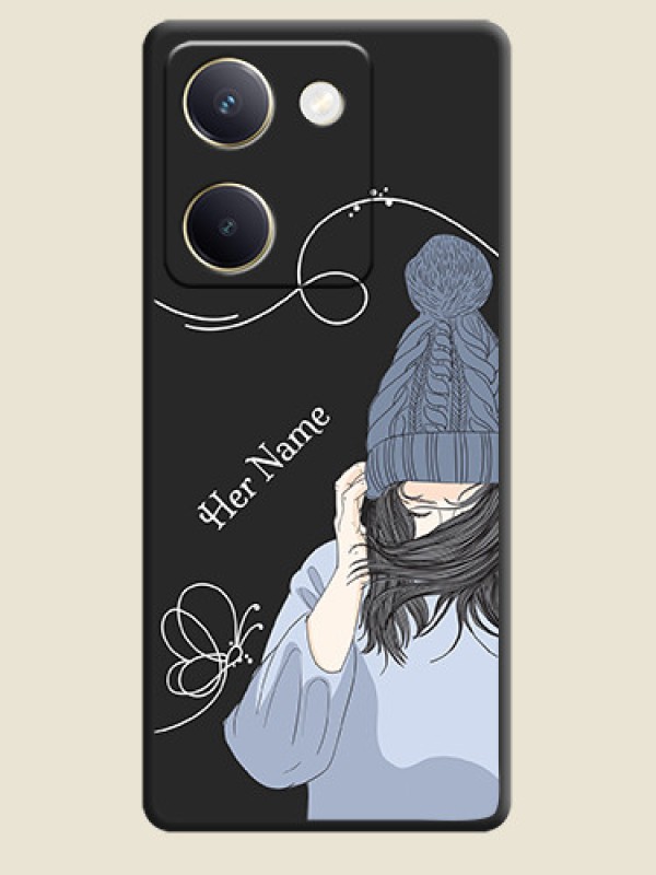 Custom Girl With Blue Winter Outfiit Custom Text Design On Space Black Custom Soft Matte Mobile Back Cover - Vivo Y200 Pro 5G - alternate view
