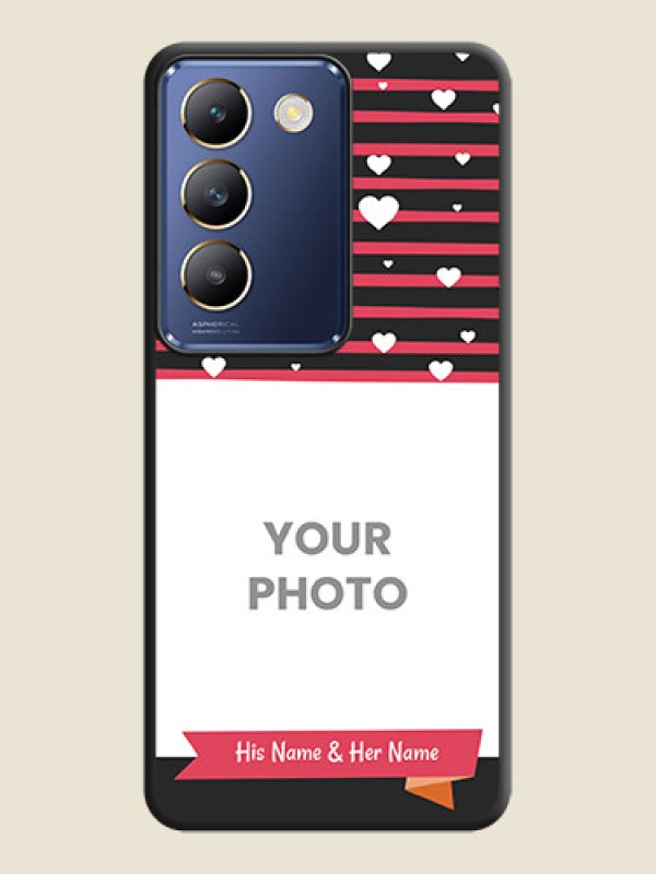 Custom White Color Love Symbols with Pink Lines Pattern on Space Black Custom Soft Matte Phone Cases - Vivo Y200E 5G - alternate view