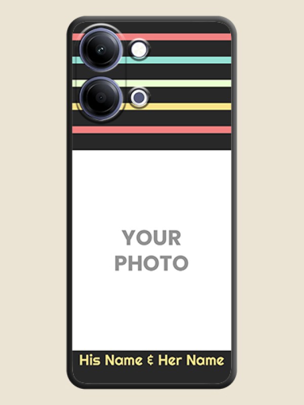 Custom Color Stripes with Photo and Text on Photo On Space Black Custom Soft Matte Mobile Back Cover - Vivo Y21 5G - alternate view