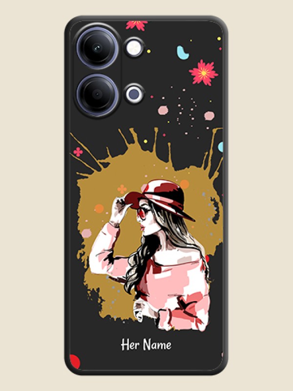 Custom Mordern Lady With Color Splash Background With Custom Text On Space Black Custom Soft Matte Mobile Back Cover - Vivo Y21 5G - alternate view