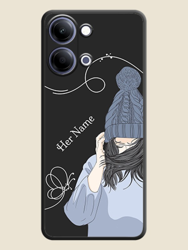 Custom Girl With Blue Winter Outfiit Custom Text Design On Space Black Custom Soft Matte Mobile Back Cover - Vivo Y21 5G - alternate view