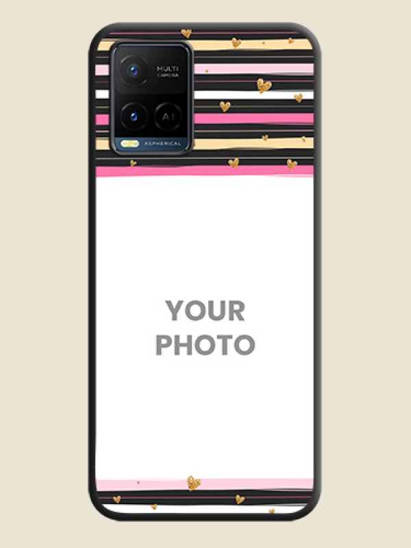 Custom Multicolor Lines and Golden Love Symbols Design on Photo on Space Black Soft Matte Mobile Cover - Vivo Y21 - alternate view