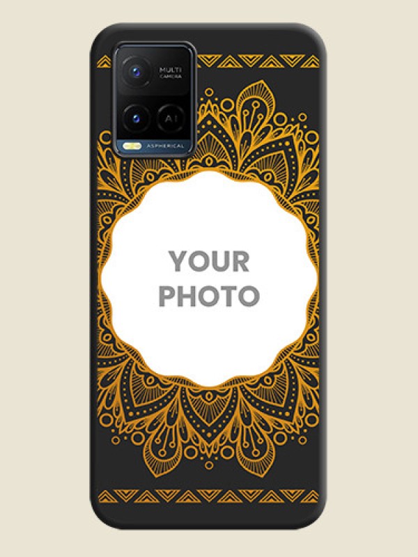 Custom Round Image with Floral Design on Photo on Space Black Soft Matte Mobile Cover - Vivo Y21 - alternate view