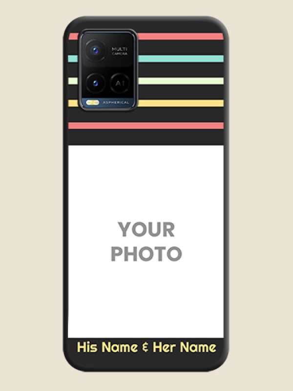 Custom Color Stripes with Photo and Text on Photo on Space Black Soft Matte Mobile Case - Vivo Y21 - alternate view