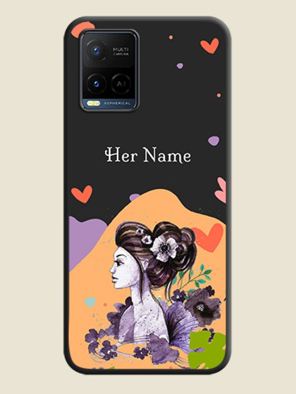 Custom Namecase For Her With Fancy Lady Image On Space Black Personalized Soft Matte Phone Covers -Vivo Y21 - alternate view