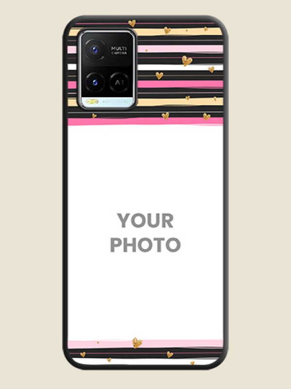 Custom Multicolor Lines and Golden Love Symbols Design on Photo on Space Black Soft Matte Mobile Cover - Vivo Y21e - alternate view