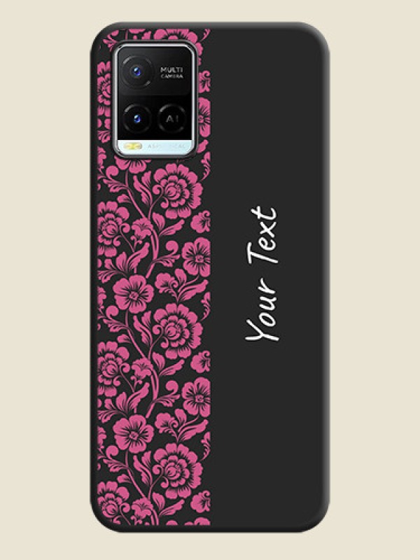 Custom Pink Floral Pattern Design With Custom Text On Space Black Personalized Soft Matte Phone Covers -Vivo Y21E - alternate view