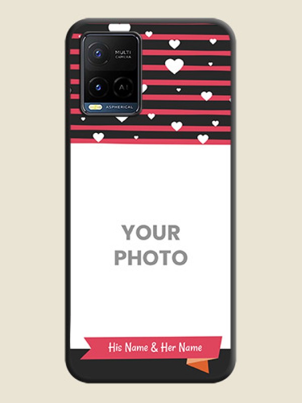 Custom White Color Love Symbols with Pink Lines Pattern on Space Black Custom Soft Matte Phone Cases - Vivo Y21G - alternate view
