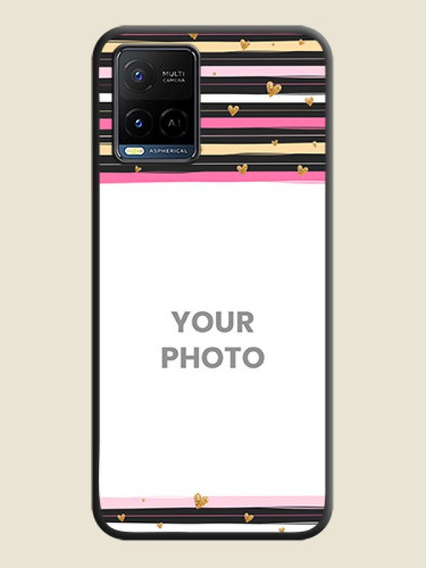 Custom Multicolor Lines and Golden Love Symbols Design on Photo on Space Black Soft Matte Mobile Cover - Vivo Y21G - alternate view