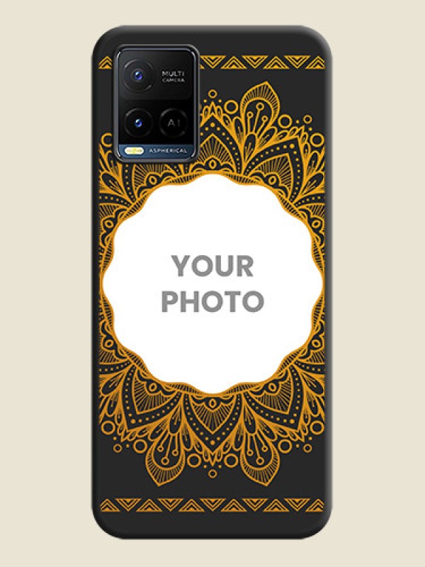Custom Round Image with Floral Design on Photo on Space Black Soft Matte Mobile Cover - Vivo Y21G - alternate view