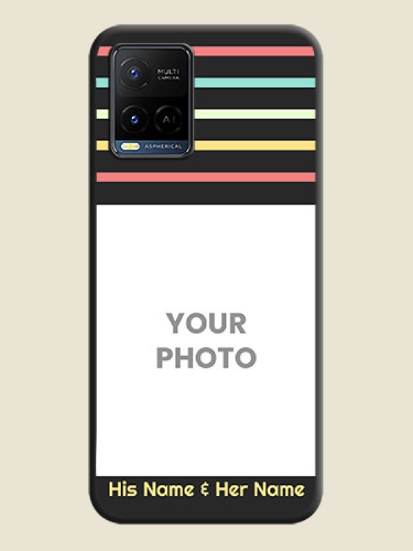 Custom Color Stripes with Photo and Text on Photo on Space Black Soft Matte Mobile Case - Vivo Y21G - alternate view