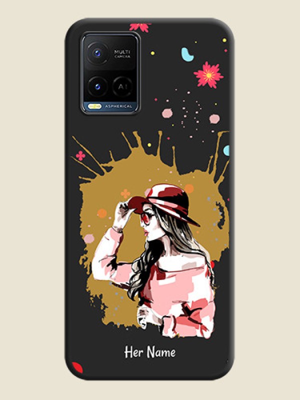 Custom Mordern Lady With Color Splash Background With Custom Text On Space Black Personalized Soft Matte Phone Covers -Vivo Y21G - alternate view