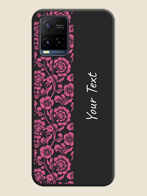 Custom Pink Floral Pattern Design With Custom Text On Space Black Personalized Soft Matte Phone Covers -Vivo Y21G - alternate view